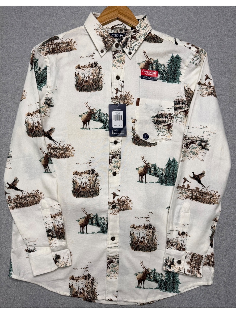 Chaps Performance Flannel Elk Pheasant Hunting Shirt Men’s Large NWT